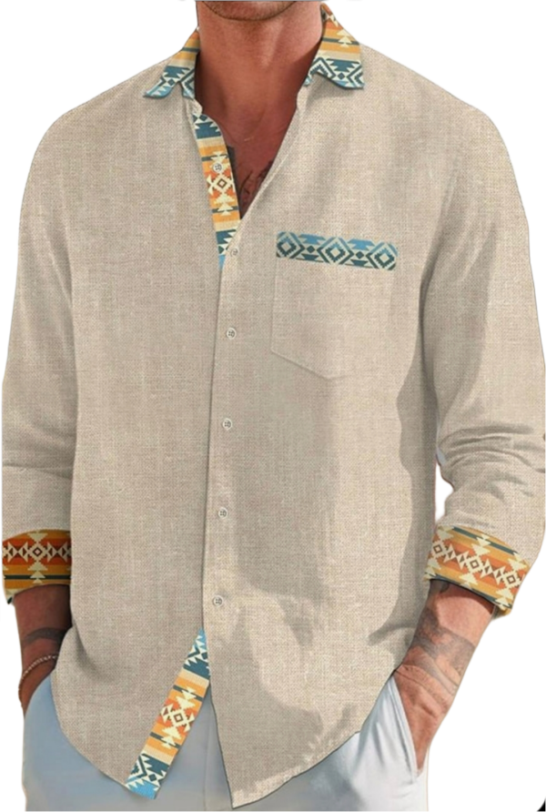 Men’s Bohemian Linen-Blend Long Sleeve Shirt