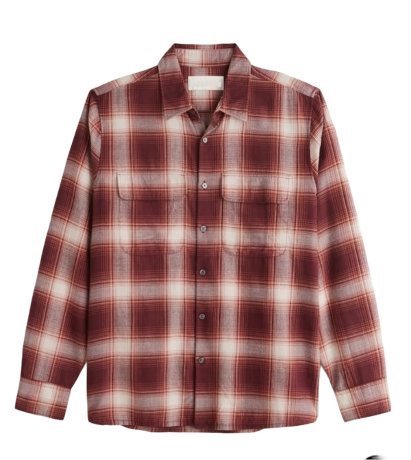 Men’s Maroon & Cream Plaid Flannel Shirt