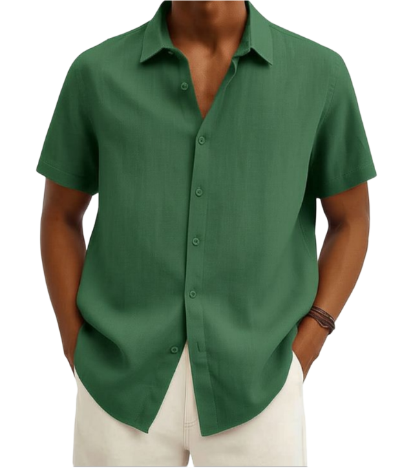Men's Forest Green Linen Short Sleeve Shirt