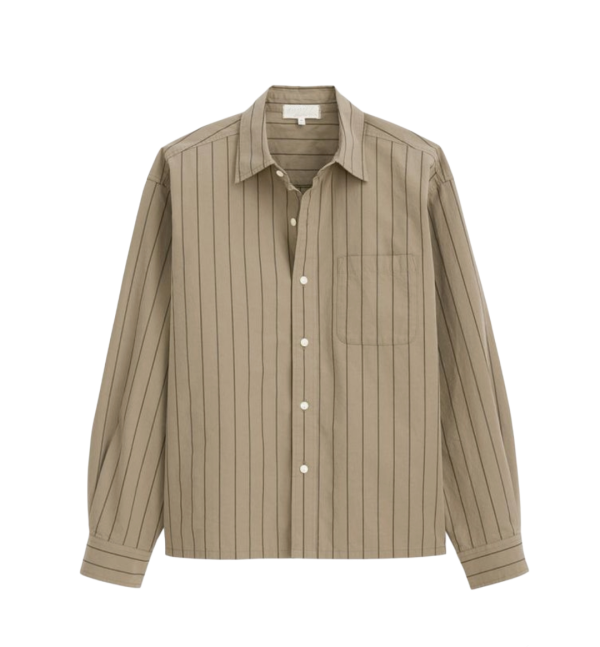 Men's Earth-Tone Vertical Striped Cotton Shirt
