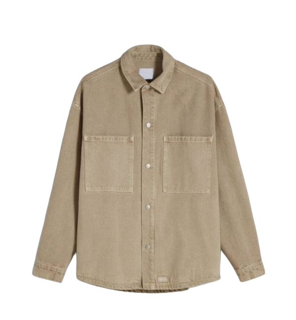 Men’s Relaxed Fit Khaki Denim Overshirt with Dual Chest Pockets