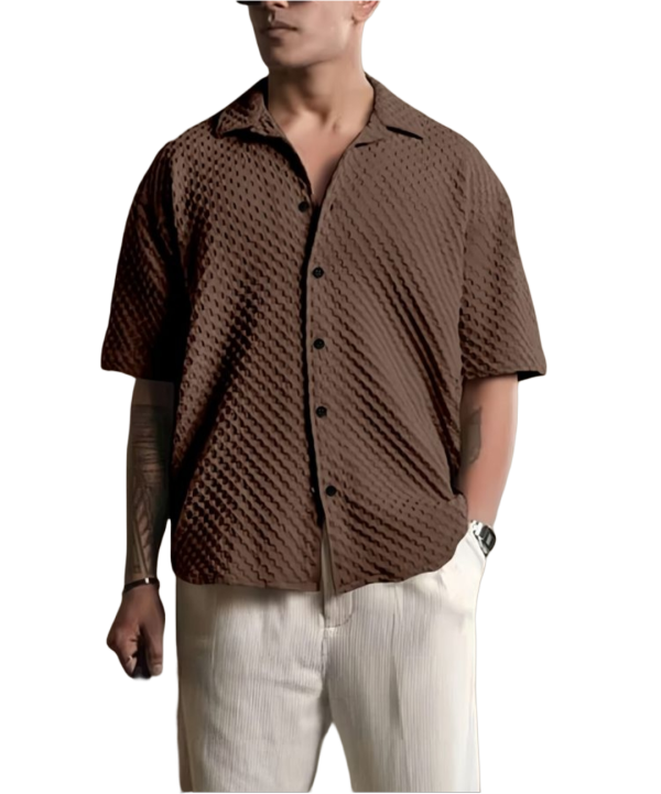 Men’s Textured Seersucker Half-Sleeve Casual Resort Shirt
