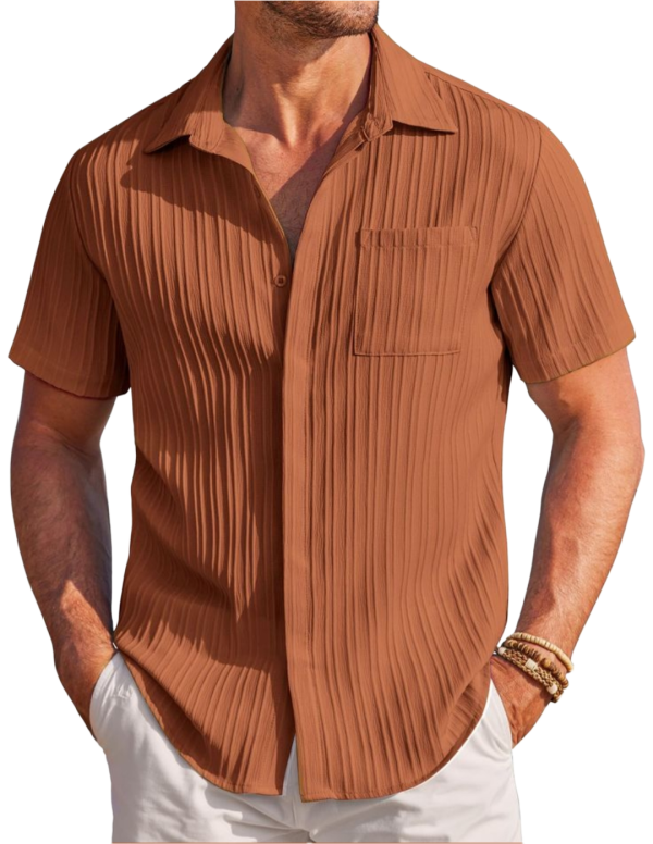 Men’s Pleated Texture Short Sleeve Resort Shirt – Burnt Orange