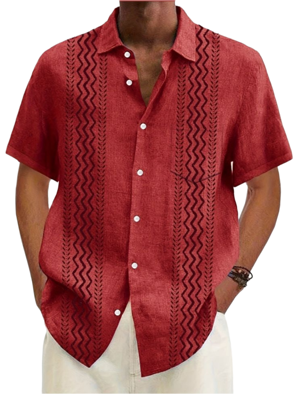 Casual Red Short Sleeve Cuban Style Button-Down