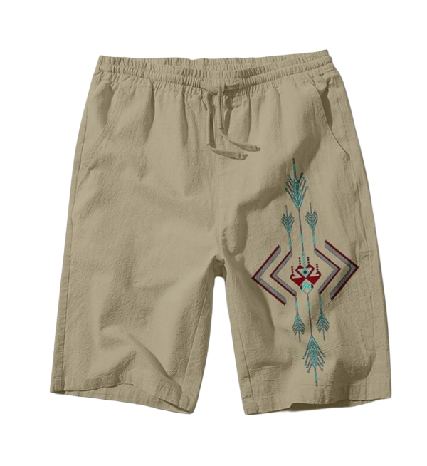Men’s Tribal Print Cotton Linen Casual Drawstring Shorts