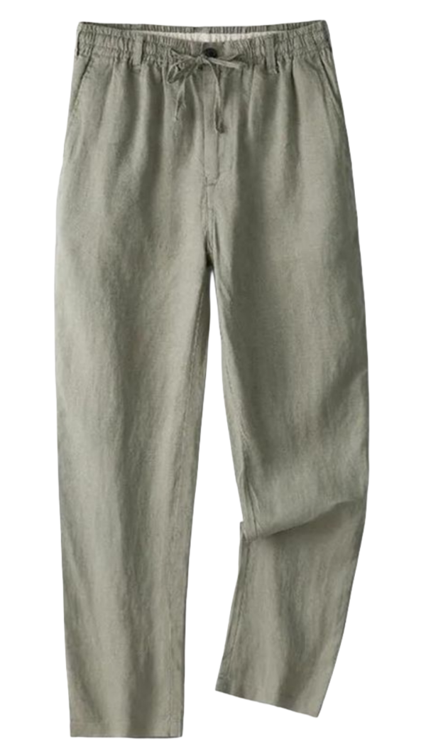 Men’s Sage Green Linen-Blend Trousers