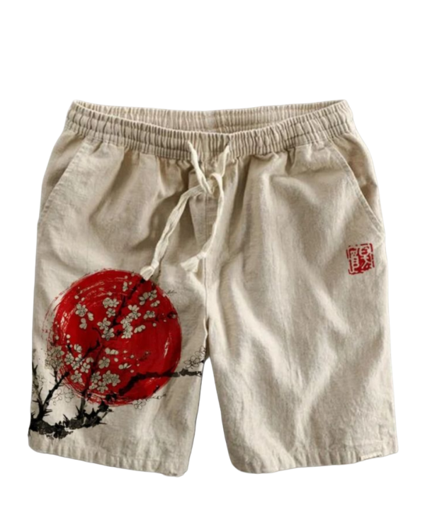 Cream Casual Art Print Summer Shorts