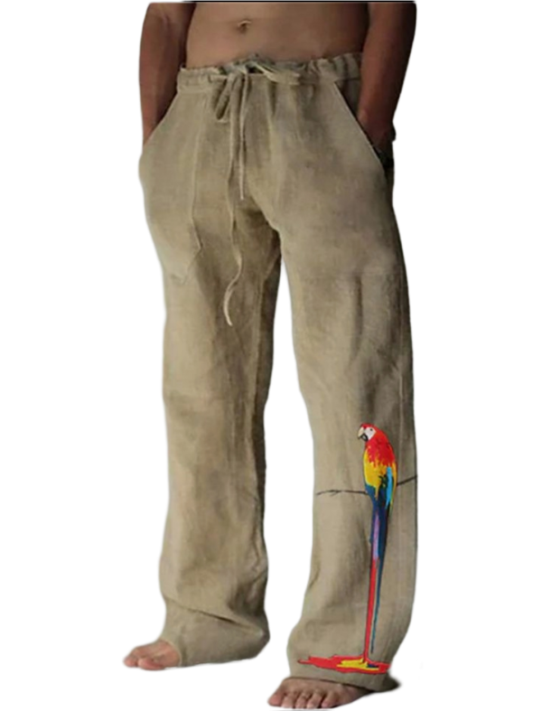 Men’s Tropical Parrot Print Linen Trousers