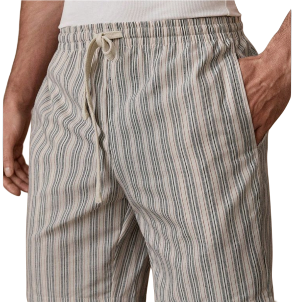 Men’s Vertical Striped Cotton Linen Relaxed Lounge Trousers