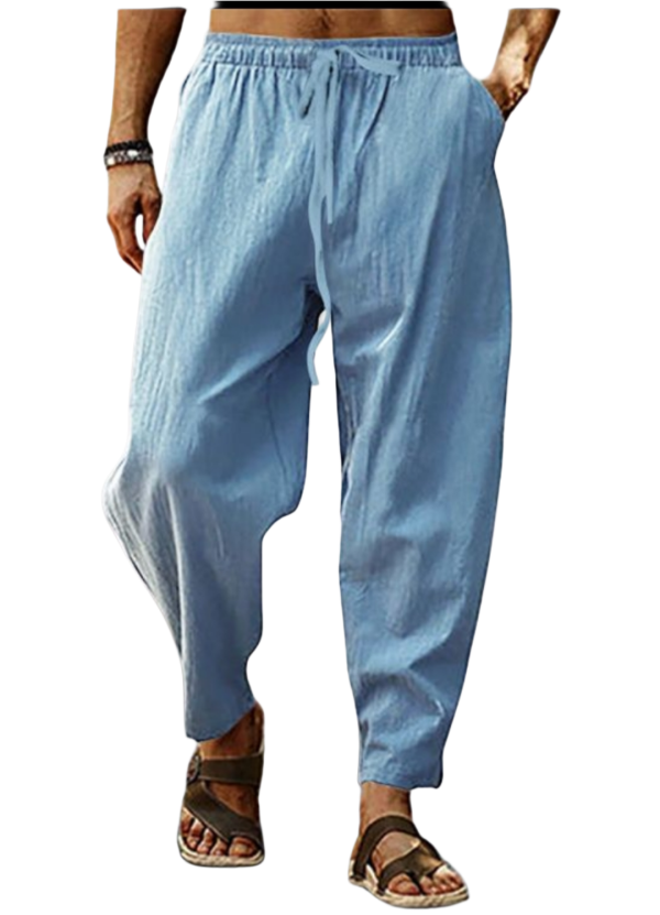 Men’s Sky Blue Lightweight Linen-Blend Relaxed Beach Trousers