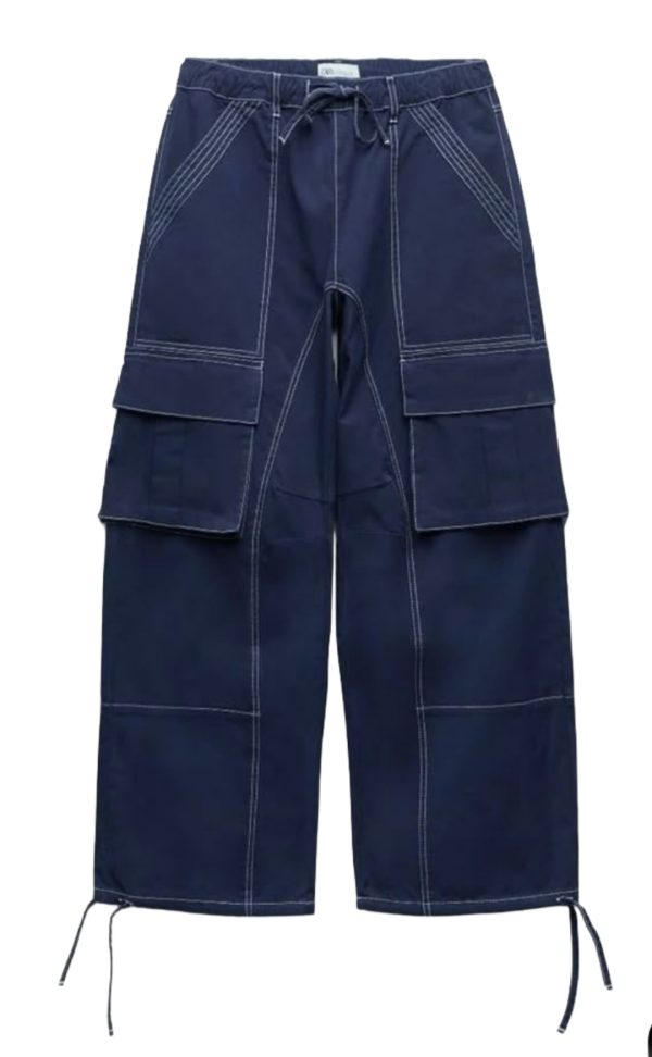 Men’s Navy Blue Utility Cargo Pants with Contrast Stitching
