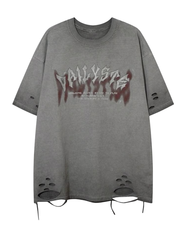 Charcoal Gray Distressed Oversized Graphic T-Shirt