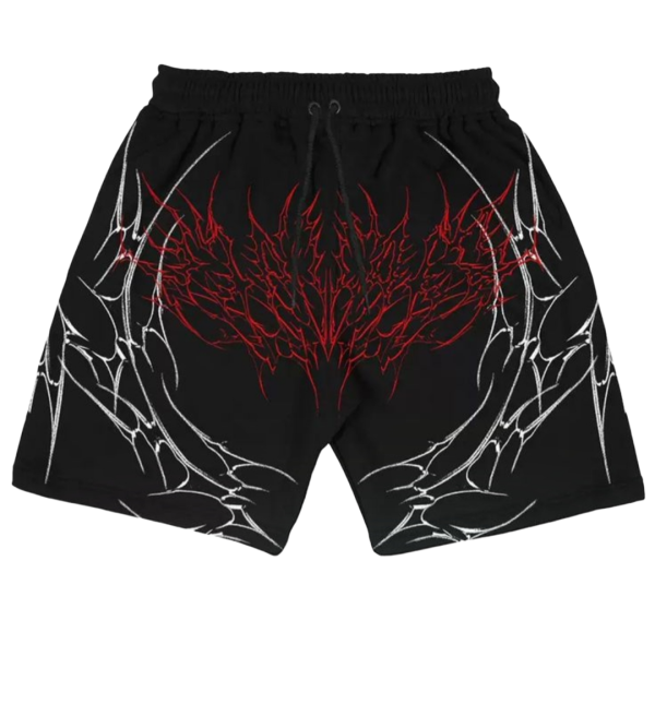 Men’s Black Streetwear Mesh Shorts with Gothic Cyber Graphic