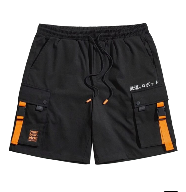 Men's Techwear Urban Cargo Shorts with Tactical Orange Buckles