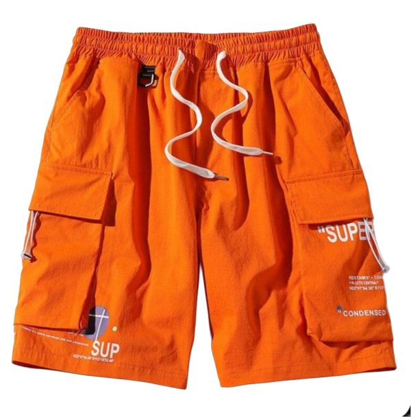 Vibrant Orange Techwear Cargo Shorts