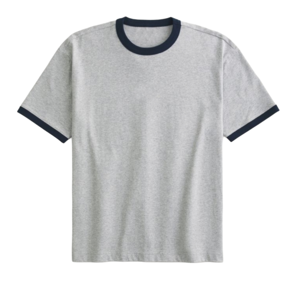 Men’s Retro Heather Gray Ringer T-Shirt with Navy Contrast Trim